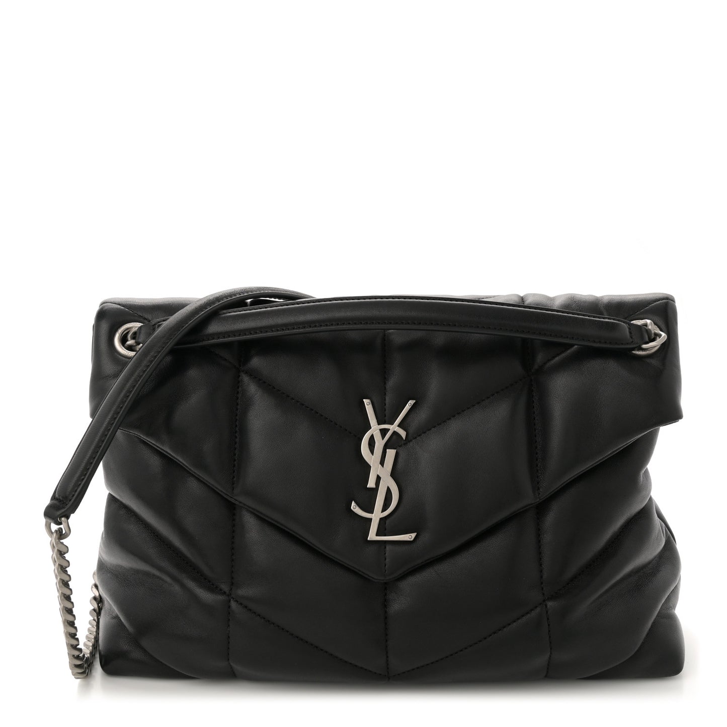 Lambskin Quilted Medium Loulou Puffer Monogram Chain Satchel Black