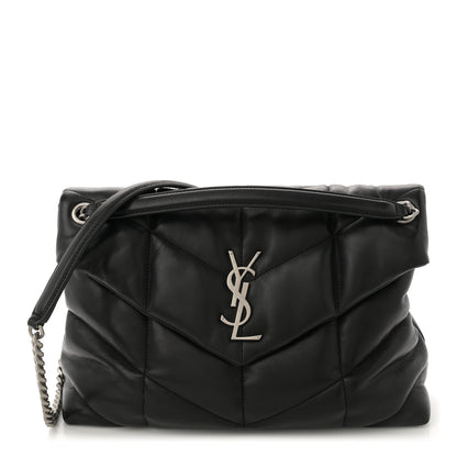Saint Laurent Lambskin Quilted Medium Loulou Puffer Monogram Chain Satchel Black 1 of 10