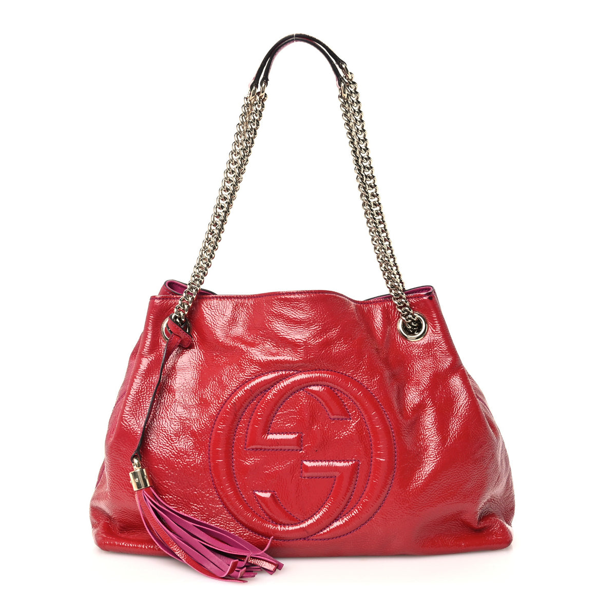 Vernice Naplack Medium Soho Chain Shoulder Bag Bright Bouganville Bright Bouganville