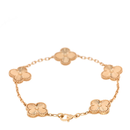 Van Cleef & Arpels 18K Yellow Gold 5 Motifs Guilloche Vintage Alhambra Bracelet 2 of 5