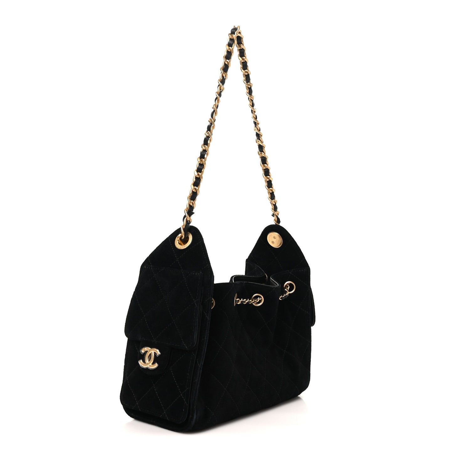 Suede Quilted Mini Chanel 25 Handbag Black