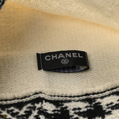 Chanel Cashmere Houndstooth CC Beanie Hat White Black 4 of 4
