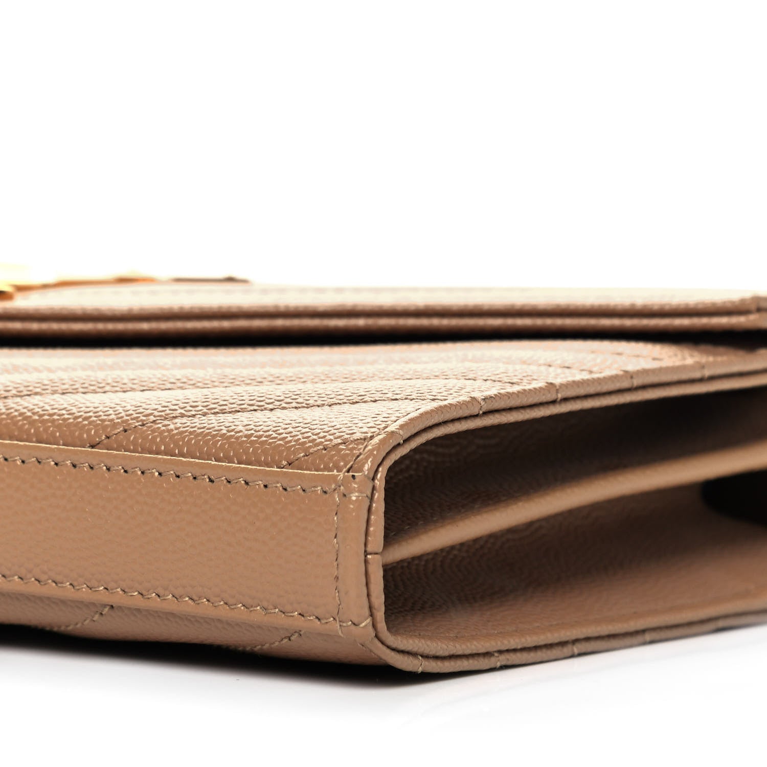 Saint Laurent Grain De Poudre Matelasse Chevron Monogram Chain Wallet Deep Beige 9 of 9