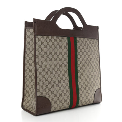 Gucci GG Supreme Monogram Textured Calfskin Web Medium Ophidia Slip Handle Tote Beige Ebony New Acero 3 of 10