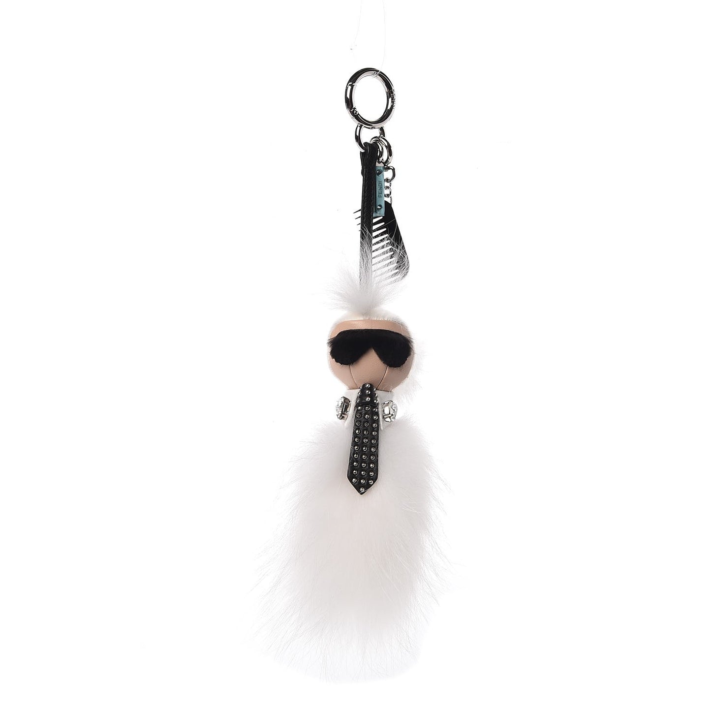 Fox Goat Mink Fur Nappa Crystal Studded Mini Karlito Tuxedo Bag Charm White Multicolor