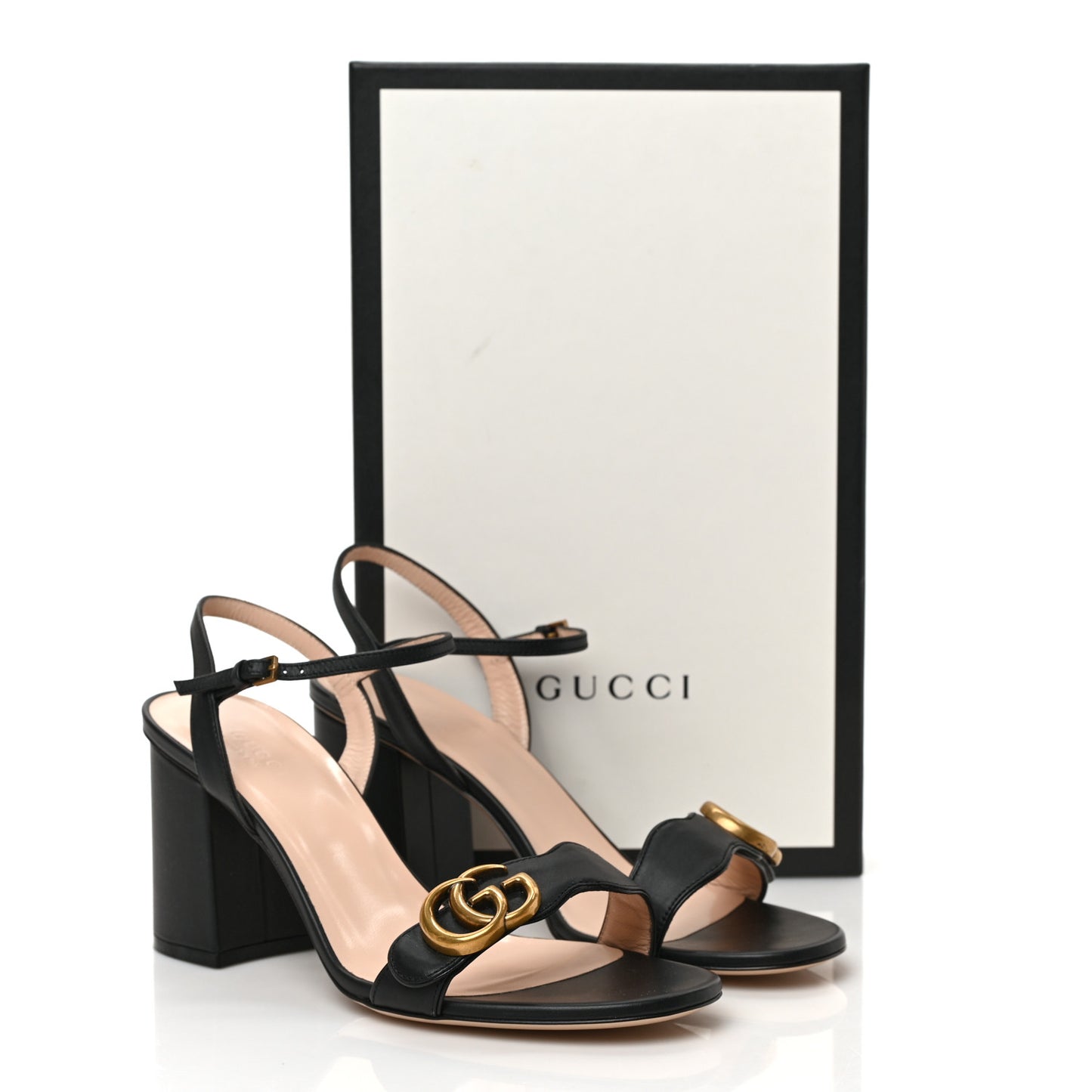 Lifford Calfskin GG Marmont Ankle Wrap 75mm Sandals 39 Black