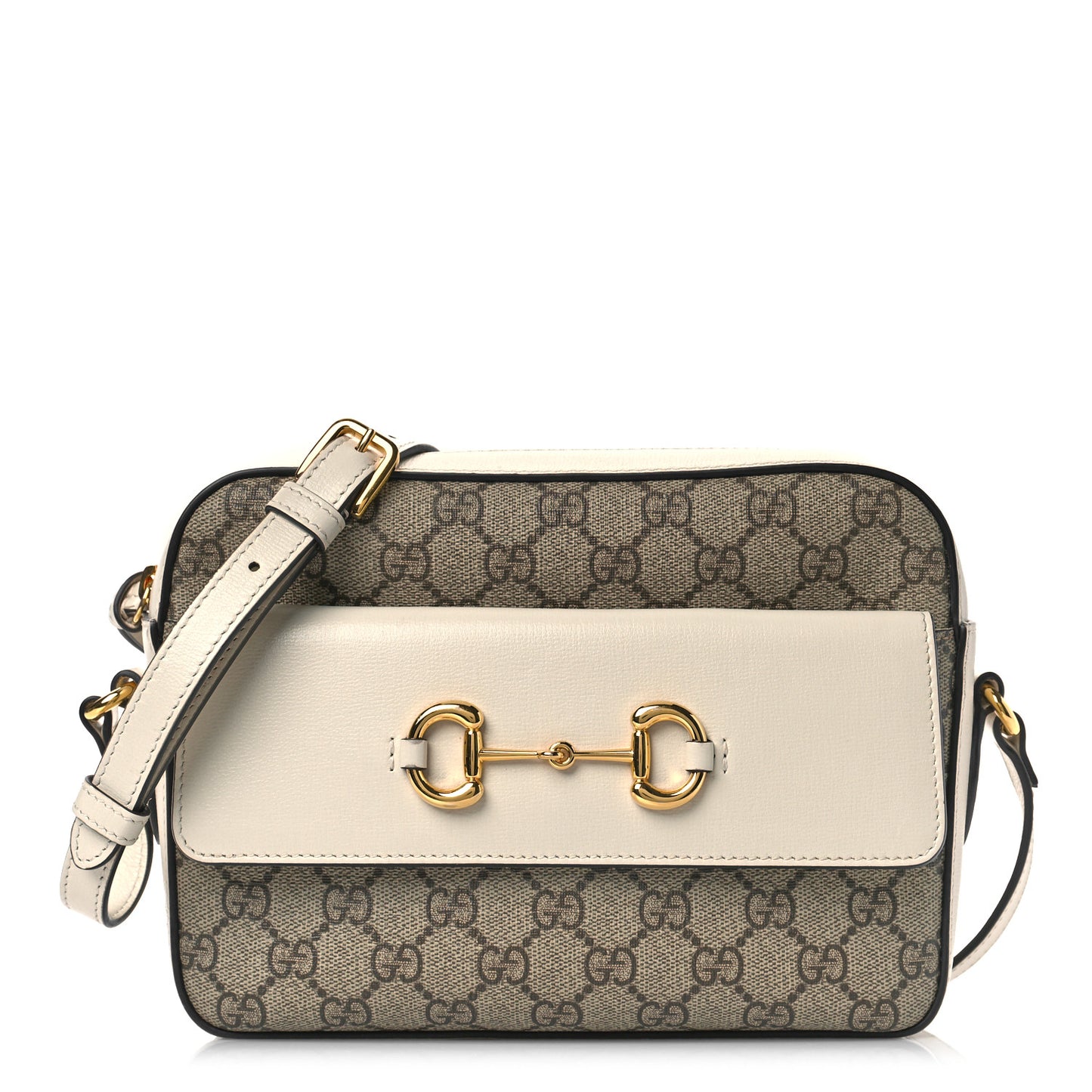 GG Supreme Monogram Small Horsebit 1955 Shoulder Bag Beige Mystic White