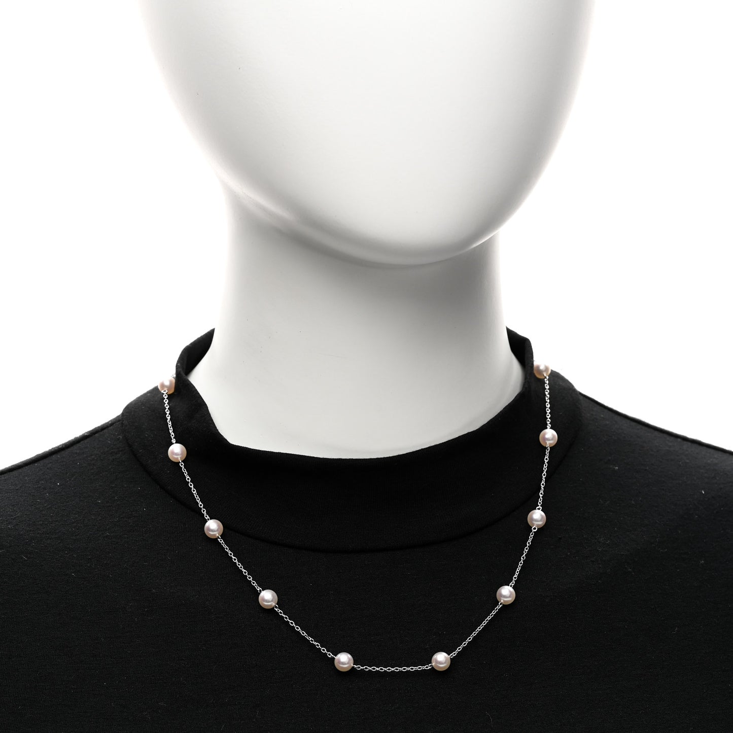 18K White Gold Akoya Cultured Pearl 6mm Station Necklace