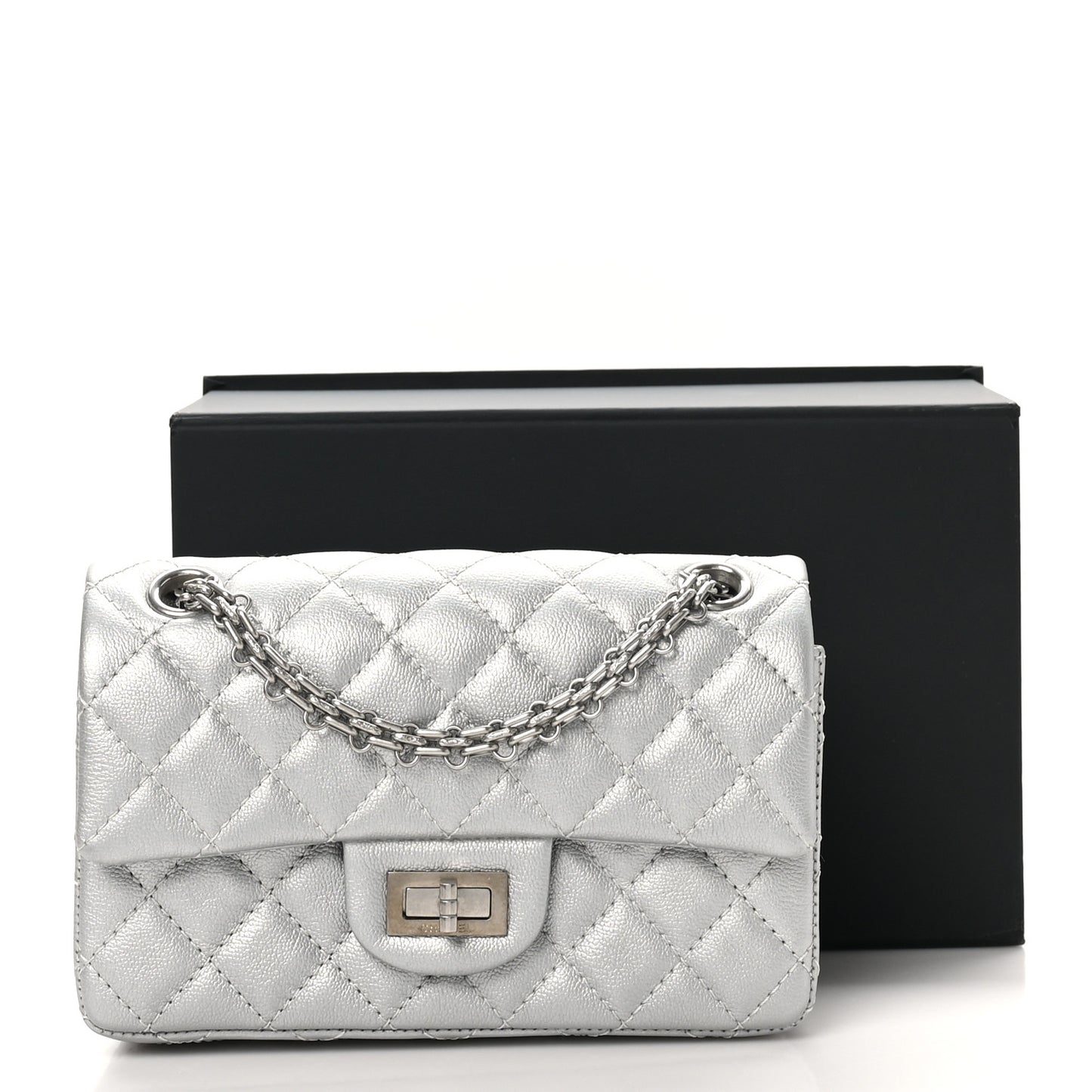 Metallic Grained Calfskin Quilted 2.55 Reissue Mini Flap Silver