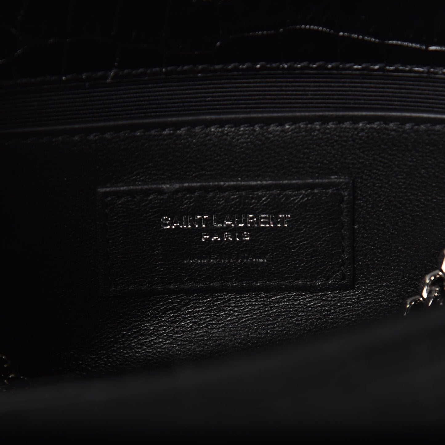 Calfskin Crocodile Embossed Small Classic Monogram Kate Tassel Satchel Black