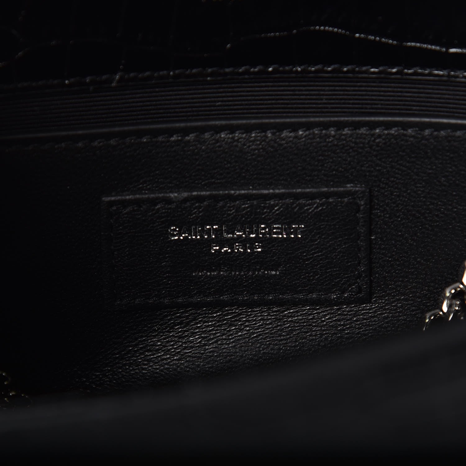 Saint Laurent Calfskin Crocodile Embossed Small Classic Monogram Kate Tassel Satchel Black 7 of 7