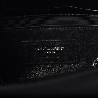 Saint Laurent Calfskin Crocodile Embossed Small Classic Monogram Kate Tassel Satchel Black 7 of 7