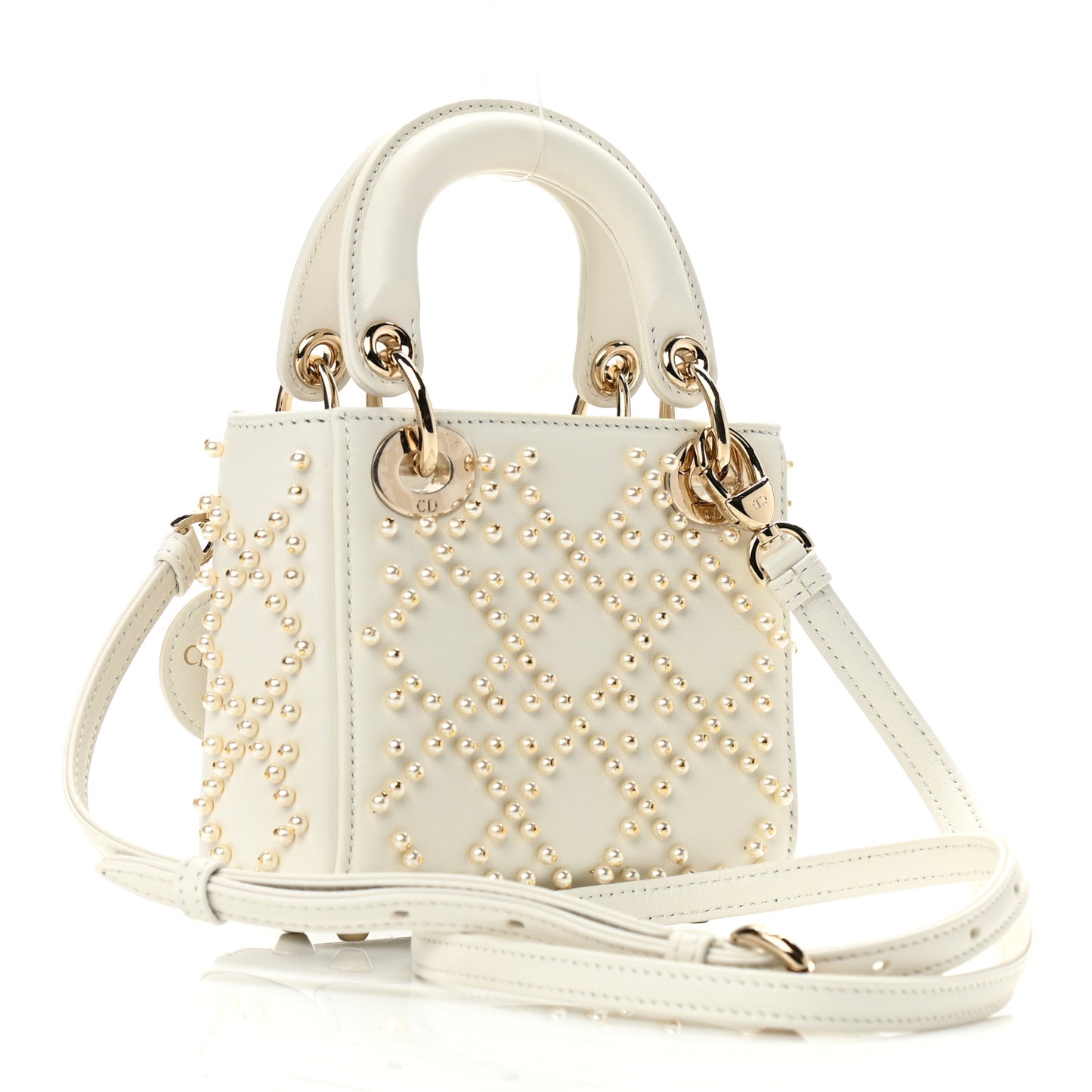 Lambskin Pearl Cannage Micro Lady Dior Latte