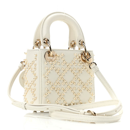 Christian Dior Lambskin Pearl Cannage Micro Lady Dior Latte 3 of 10