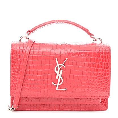 Saint Laurent Calfskin Crocodile Embossed Monogram Sunset Chain Wallet Rouge Eros 1 of 9
