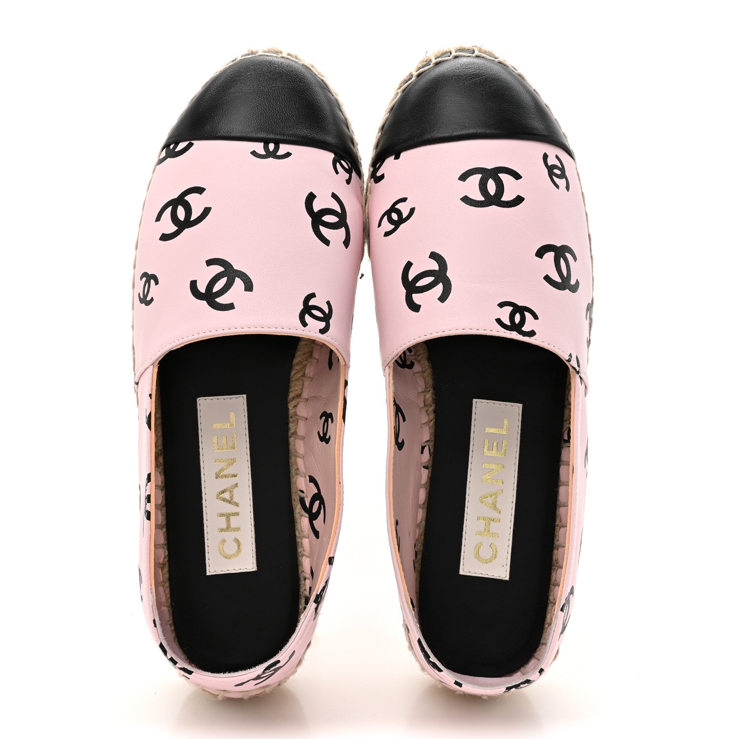 Chanel Lambskin Printed Coco Beach Espadrilles 36 Light Pink Black 2 of 12