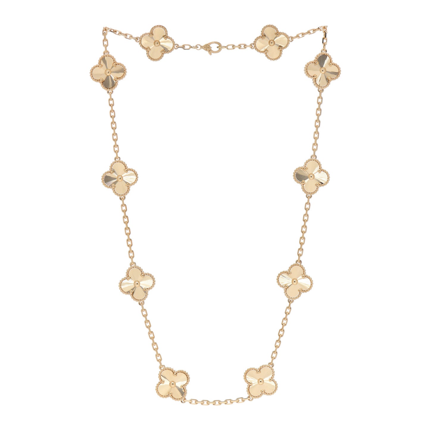 18K Yellow Gold 10 Motifs Guilloche Vintage Alhambra Necklace