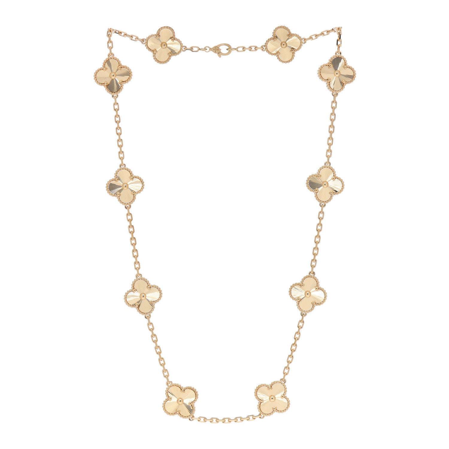 Van Cleef & Arpels 18K Yellow Gold 10 Motifs Guilloche Vintage Alhambra Necklace 3 of 5