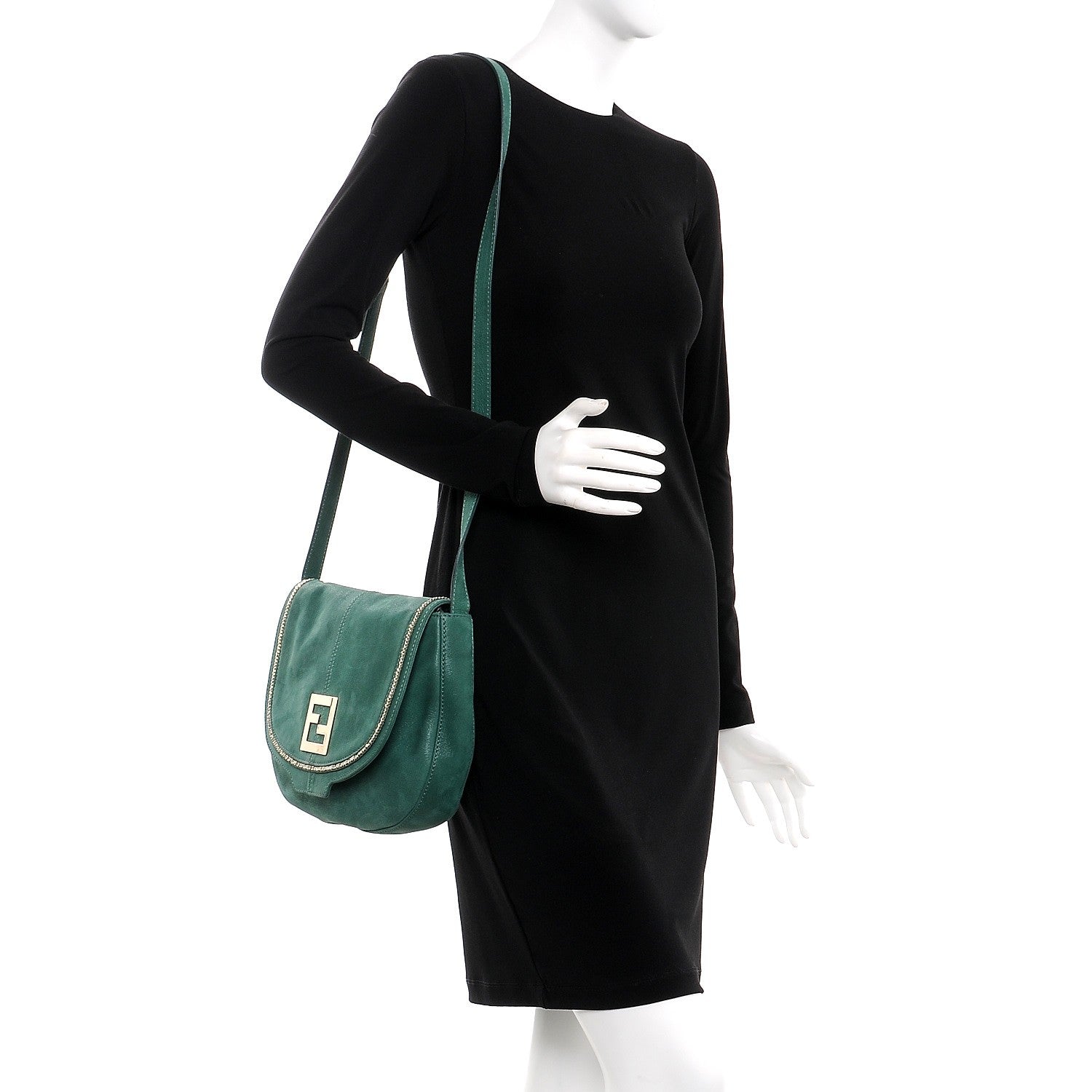 Fendi Metallic Calfskin Crossbody Green 2 of 7