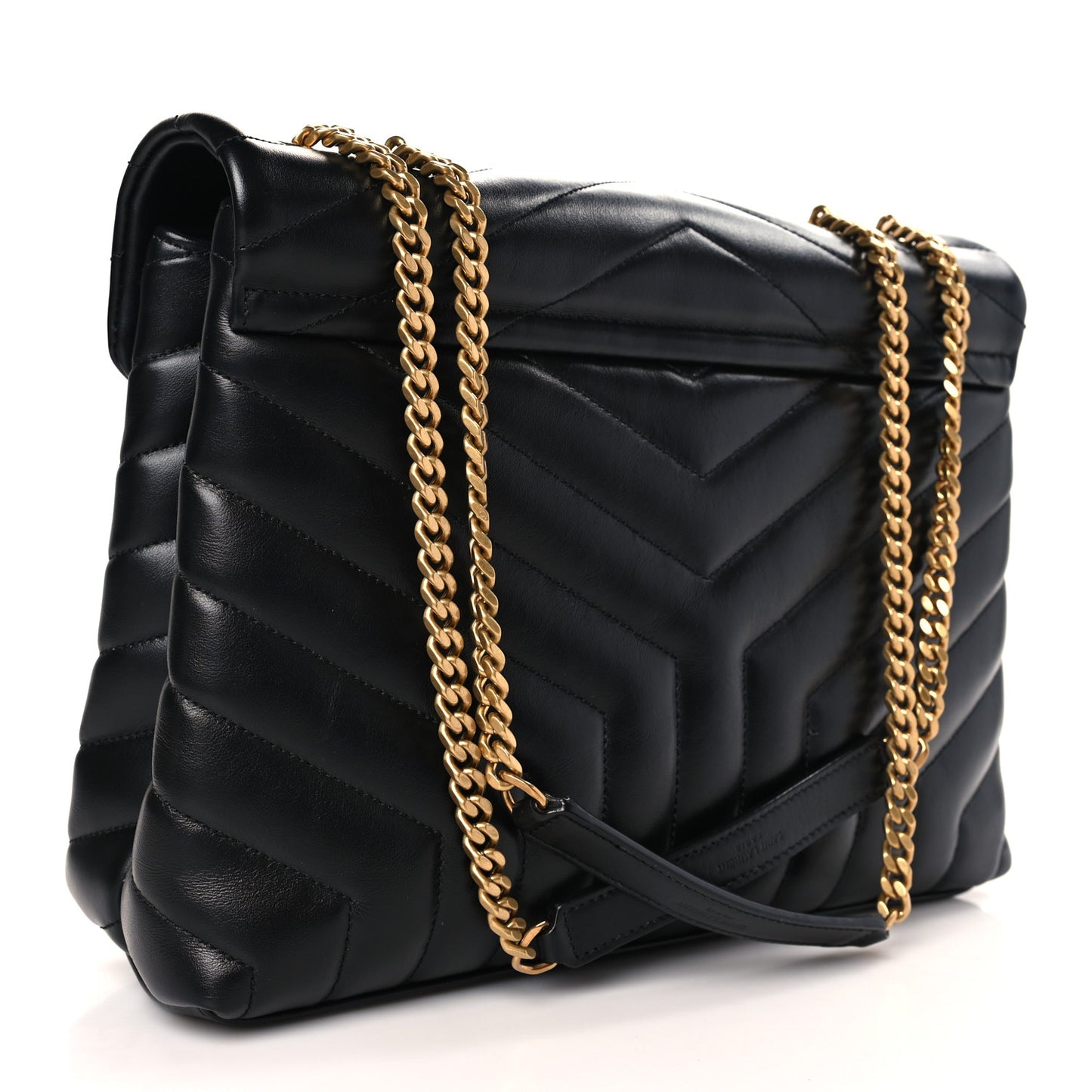 Calfskin Y Quilted Monogram Medium Loulou Chain Satchel Black