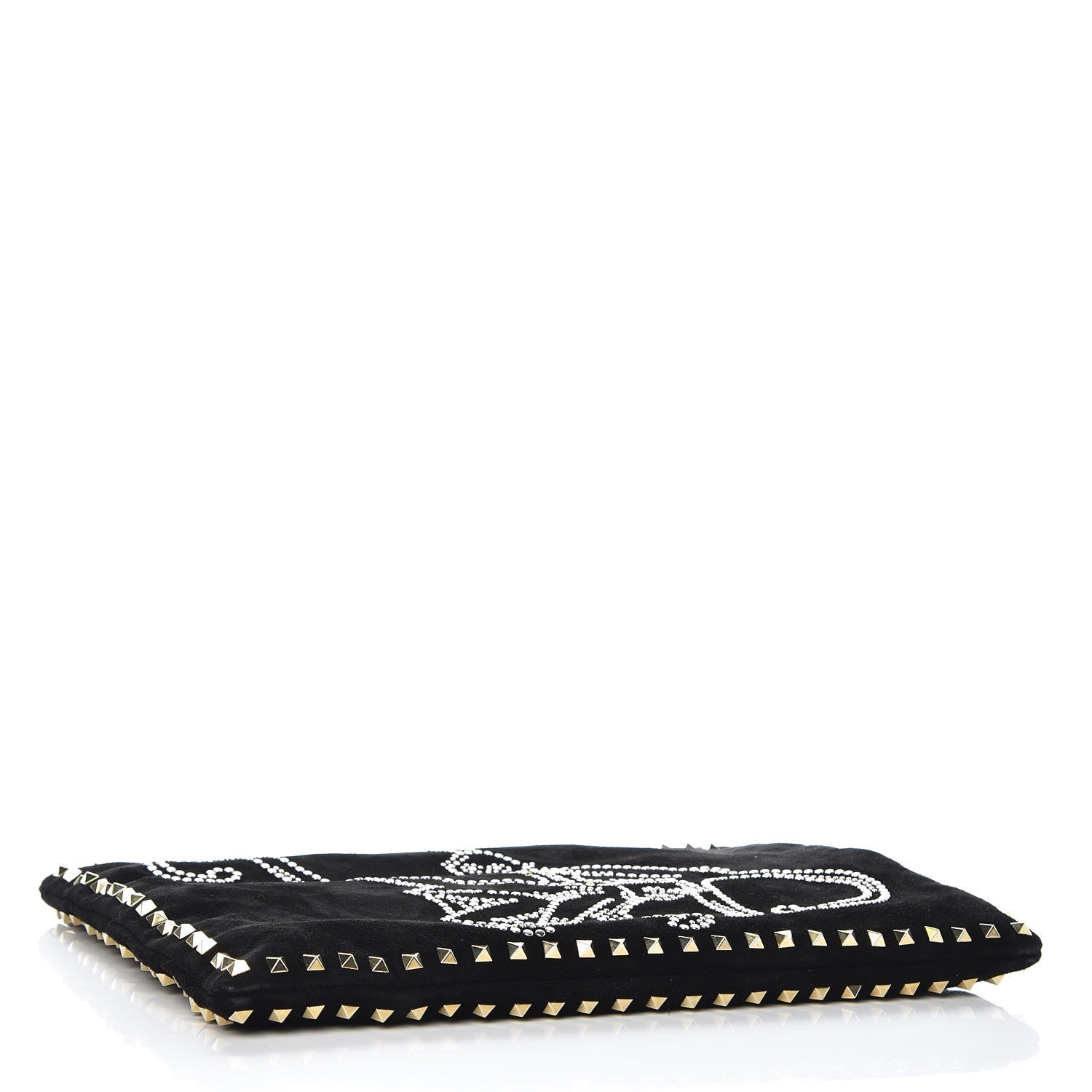 Valentino Garavani Suede Monkey Studded Rockstud Zip Wristlet Pouch Black 4 of 8
