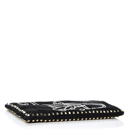 Valentino Garavani Suede Monkey Studded Rockstud Zip Wristlet Pouch Black 4 of 8
