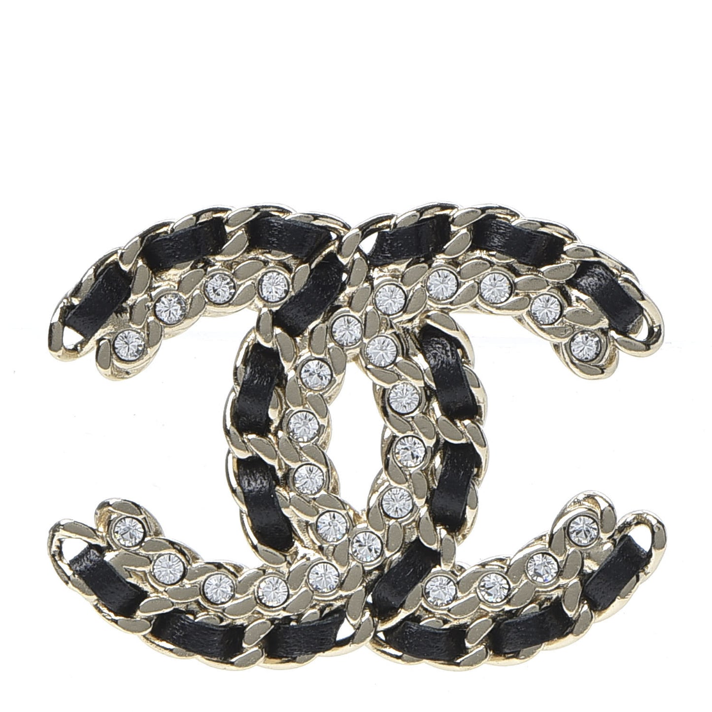 Lambskin Crystal Vintage Allure CC Chain Brooch Black Gold