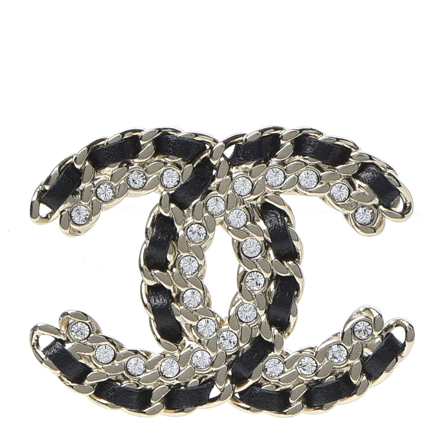 Chanel Lambskin Crystal Vintage Allure CC Chain Brooch Black Gold 1 of 8