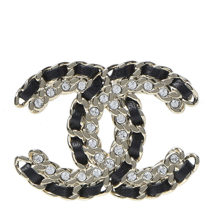 Chanel Lambskin Crystal Vintage Allure CC Chain Brooch Black Gold 1 of 8