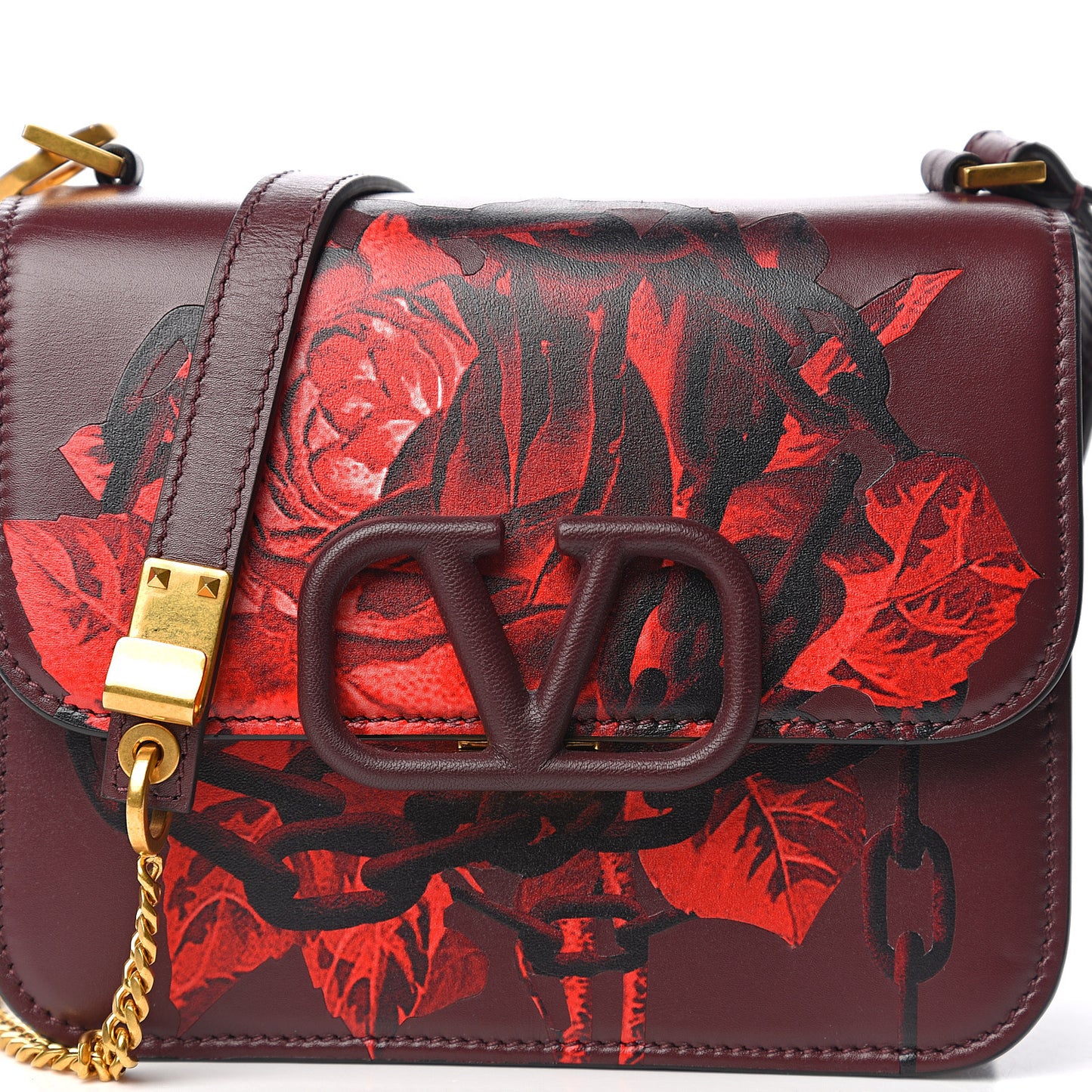 X UNDERCOVER Smooth Calfskin Rose Print Small VSling Shoulder Bag Rubin