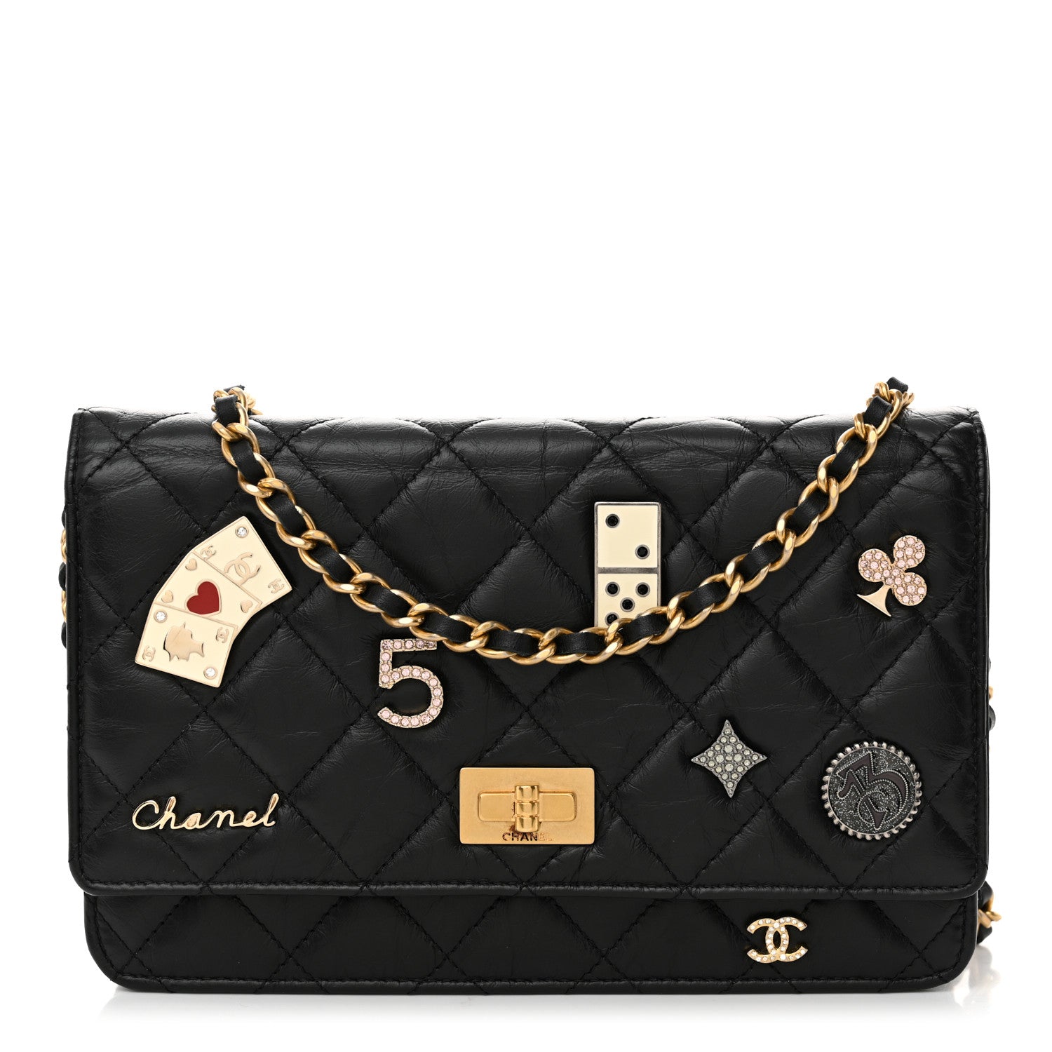 Chanel Aged Calfskin Lucky Charms Casino 2.55 Reissue Wallet on Chain WOC Black 1 of 11