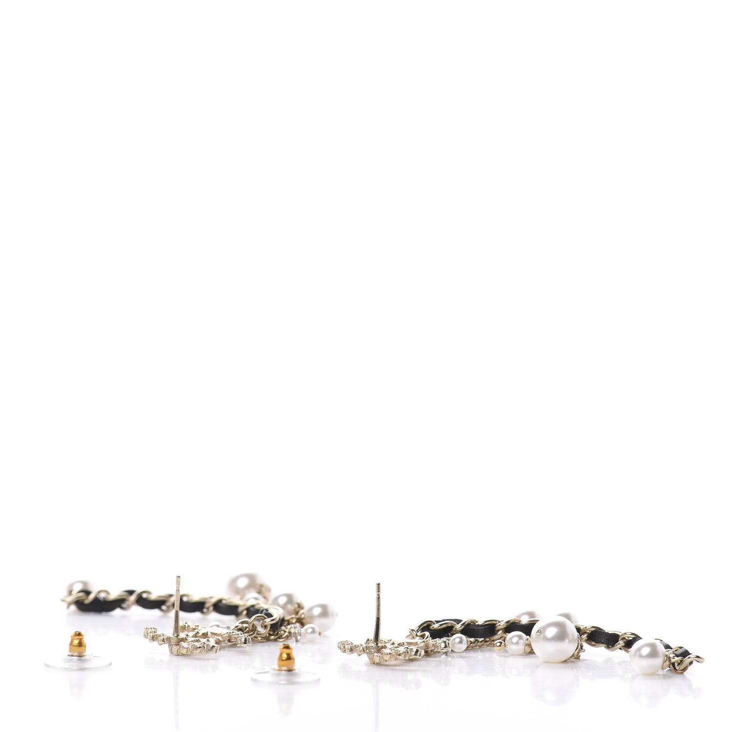 Chanel Pearl Crystal Lambskin Chain CC Dangle Earrings Gold 3 of 5