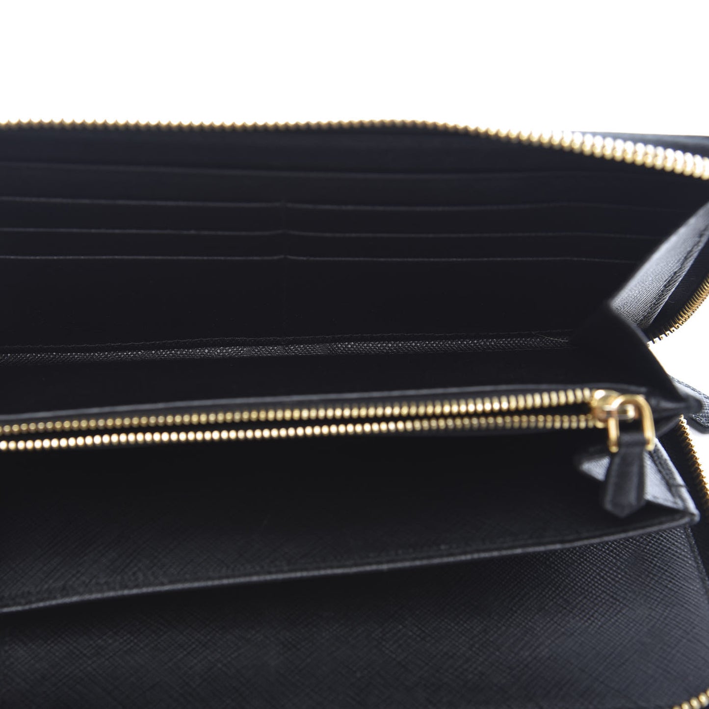 Saffiano Metal Large Zip Around Travel Wallet Black