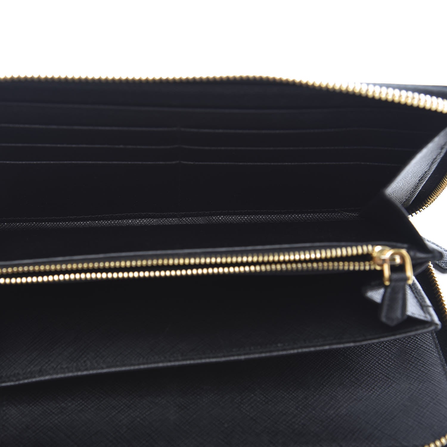 Prada Saffiano Metal Large Zip Around Travel Wallet Black 6 of 10