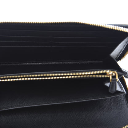 Prada Saffiano Metal Large Zip Around Travel Wallet Black 6 of 10