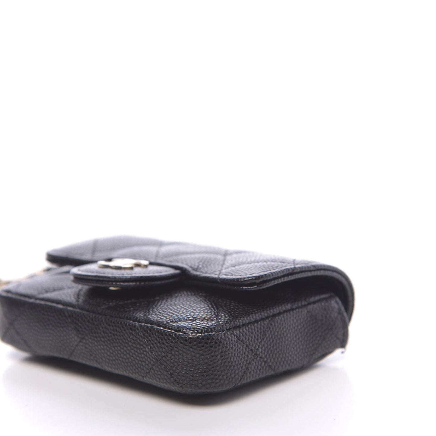 Caviar Quilted Flap Chain Waist Bag Black