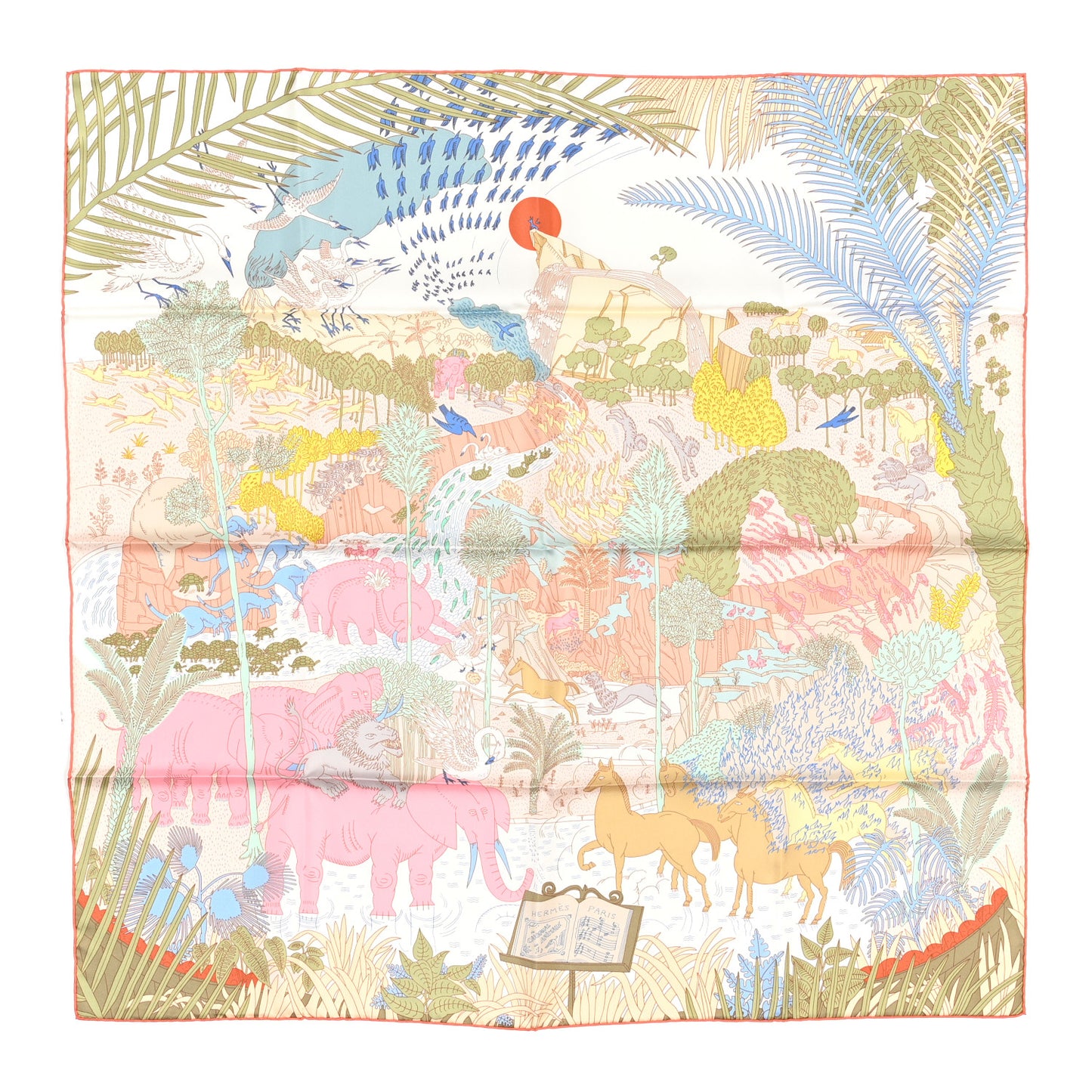 Silk Le Carnaval des Animaux Scarf 90 Bleu Pale Rose Beige