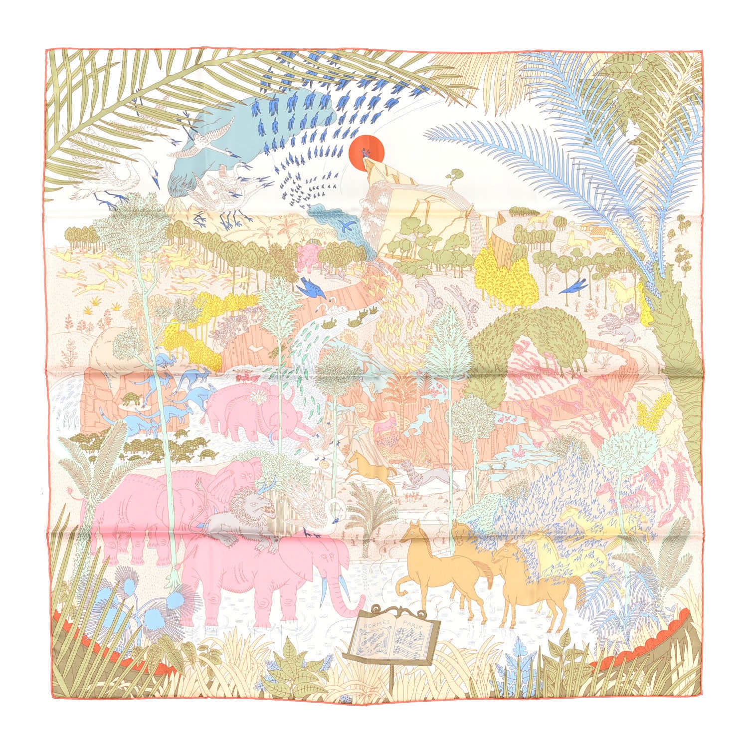Hermes Silk Le Carnaval des Animaux Scarf 90 Bleu Pale Rose Beige 1 of 4