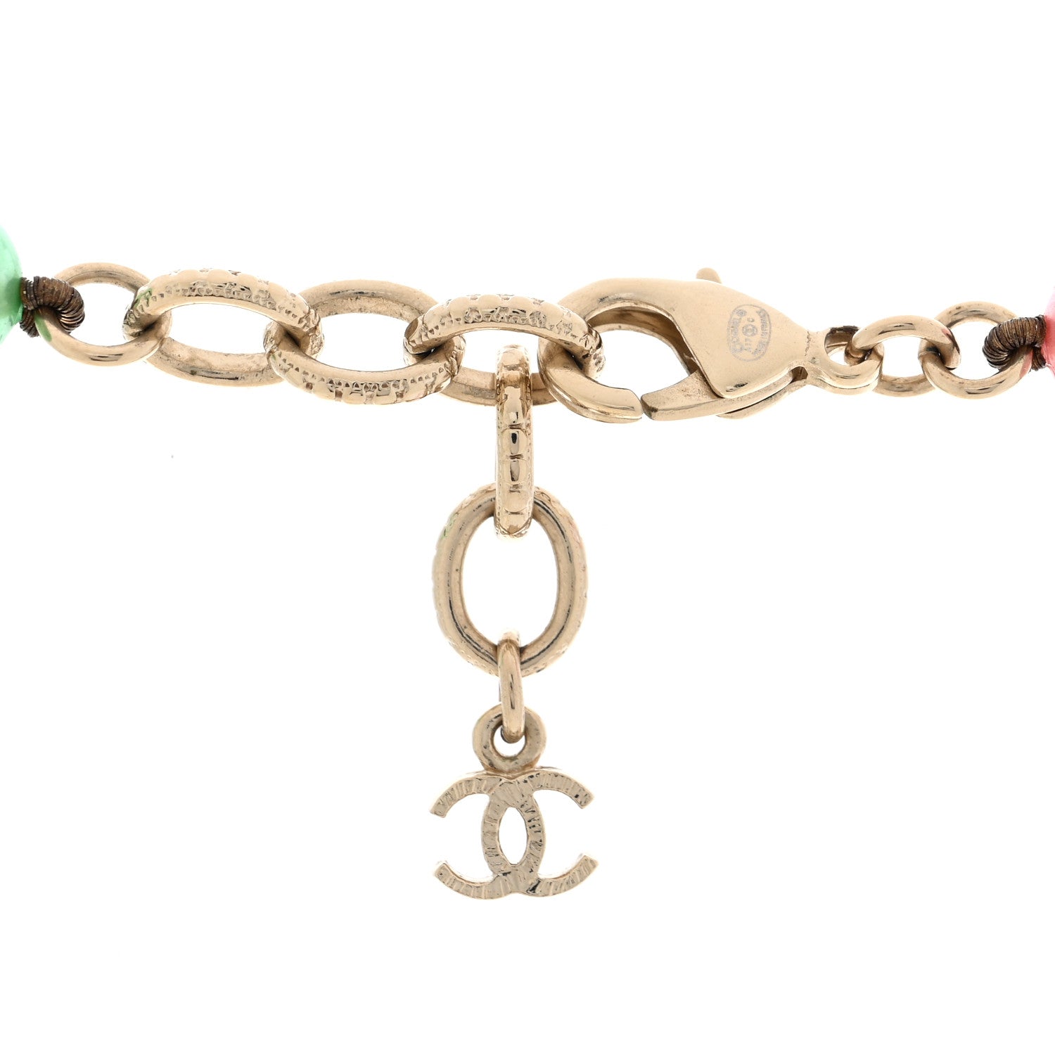Chanel Beaded Pearl CC Long Strand Necklace Gold Multicolor 4 of 4