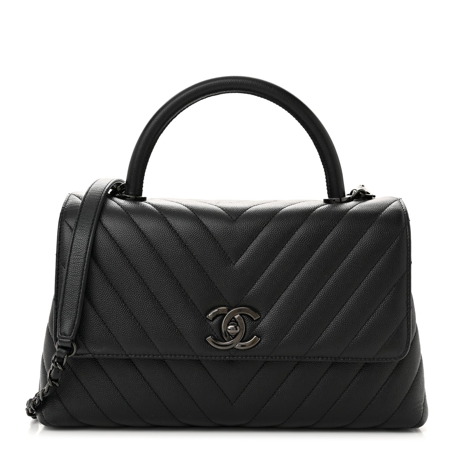 Caviar Chevron Quilted Small Coco Handle Flap So Black