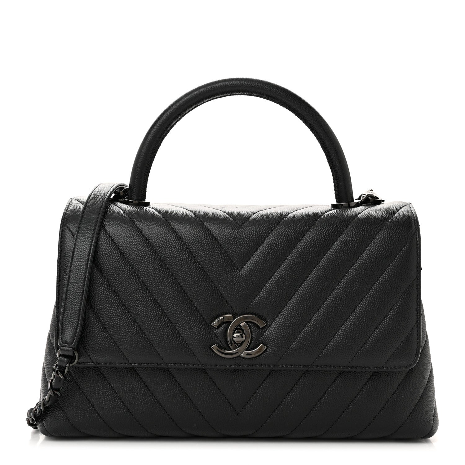 Chanel Caviar Chevron Quilted Small Coco Handle Flap So Black 1 of 10