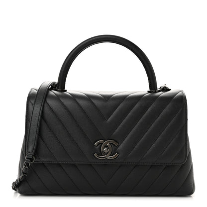 Chanel Caviar Chevron Quilted Small Coco Handle Flap So Black 1 of 10