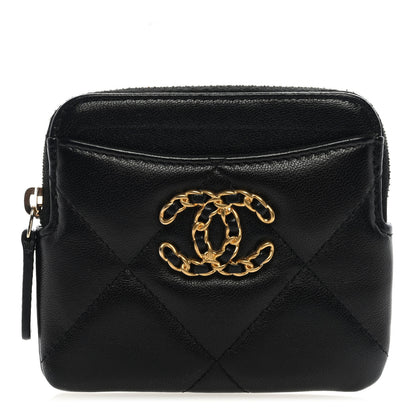 Chanel Lambskin Quilted Chanel 19 Zip Card Holder Wallet Black 1 of 6