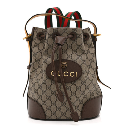 Gucci GG Supreme Monogram Neo Vintage Drawstring Bucket Backpack Beige New Acero Crop 1 of 11