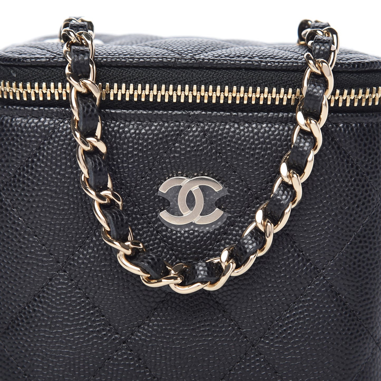 Caviar Quilted Mini Vanity Case With Chain Black