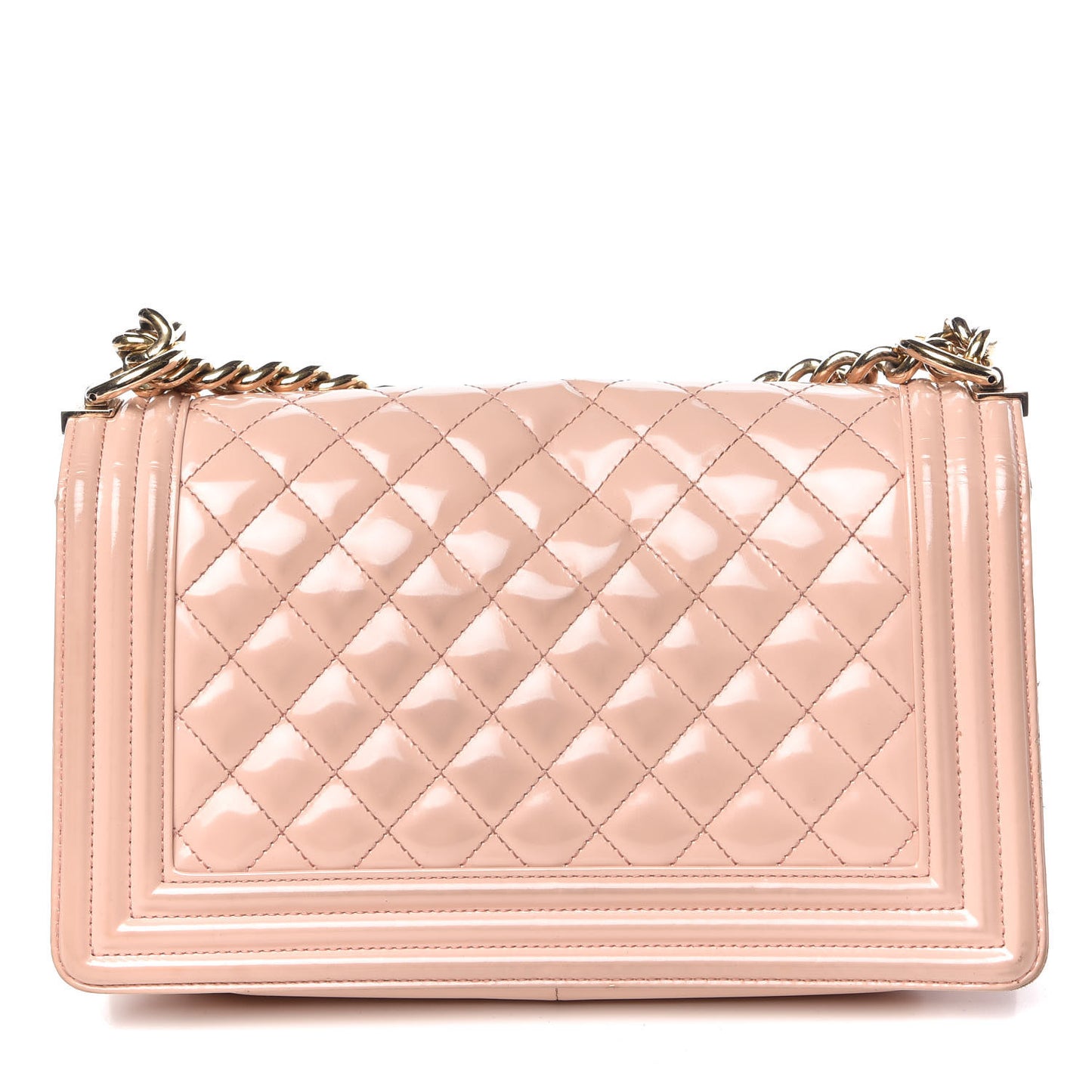 Patent Calfskin Quilted Medium Boy Flap Light Pink