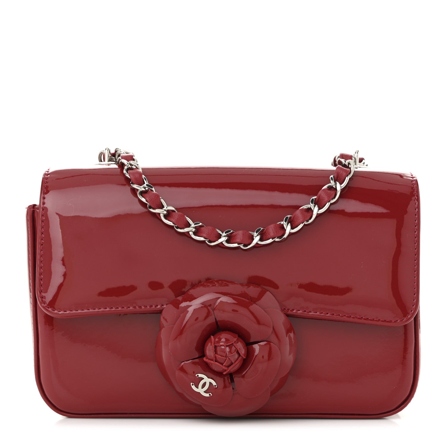 Chanel Patent Calfskin Small Camellia Flap Red 1 of 11