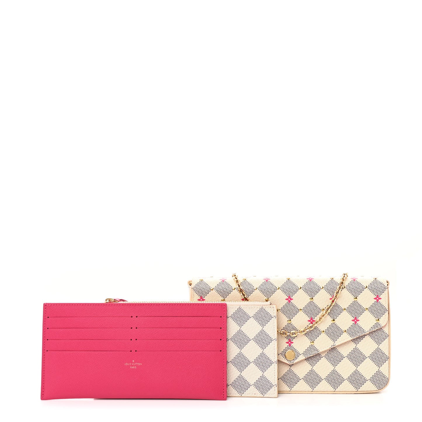 Damier Azur Studded Pochette Felicie Chain Wallet Fuchsia