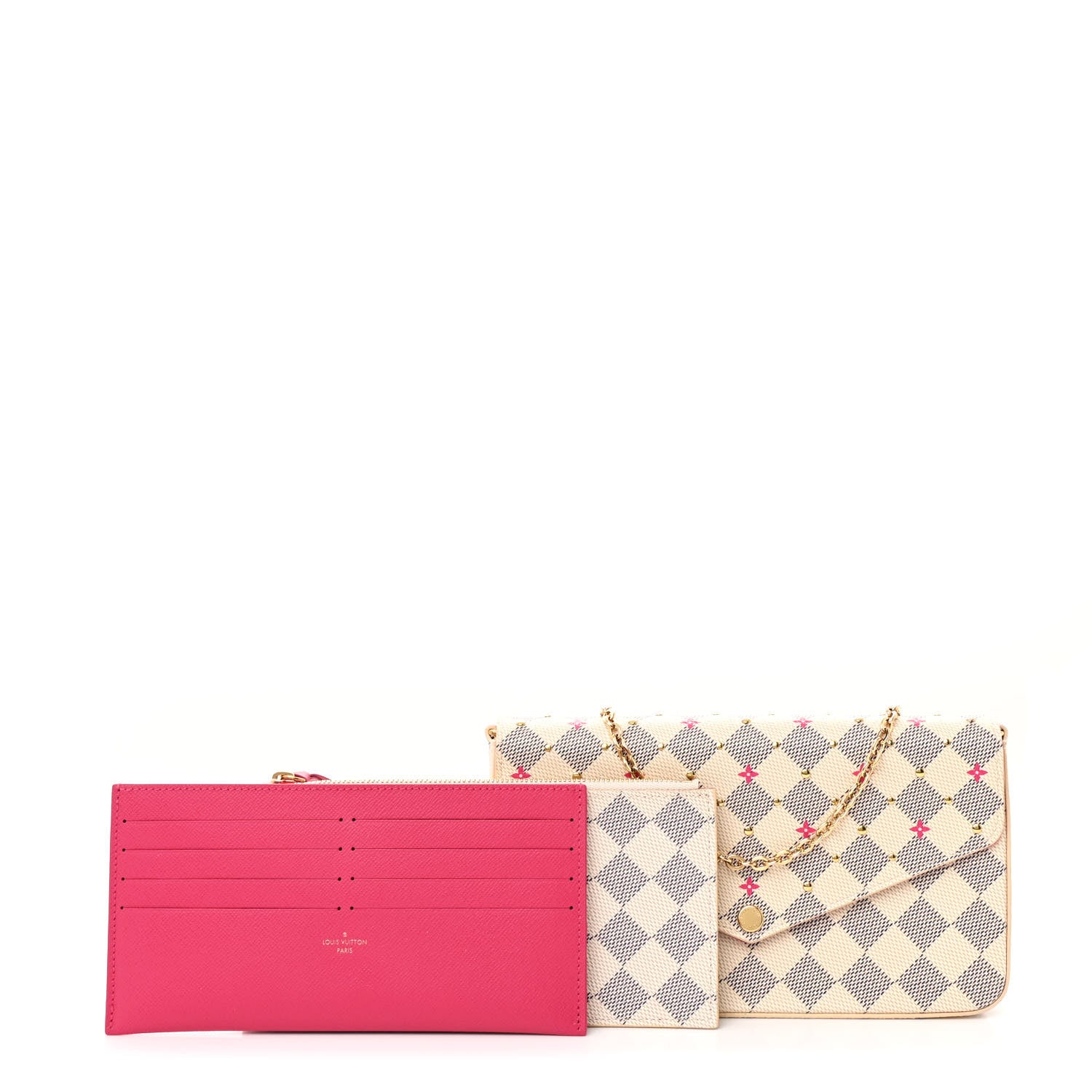 Louis Vuitton Damier Azur Studded Pochette Felicie Chain Wallet Fuchsia 3 of 13