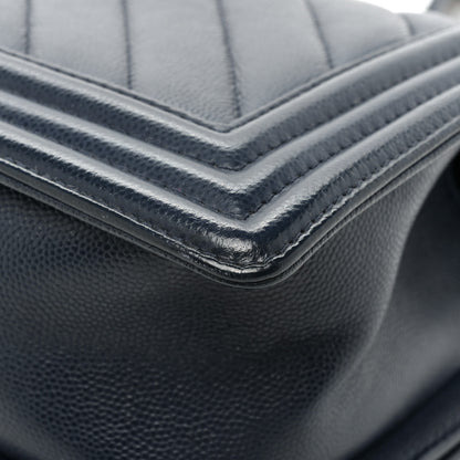 Chanel Caviar Chevron Quilted Medium Boy Flap Navy 17 of 19